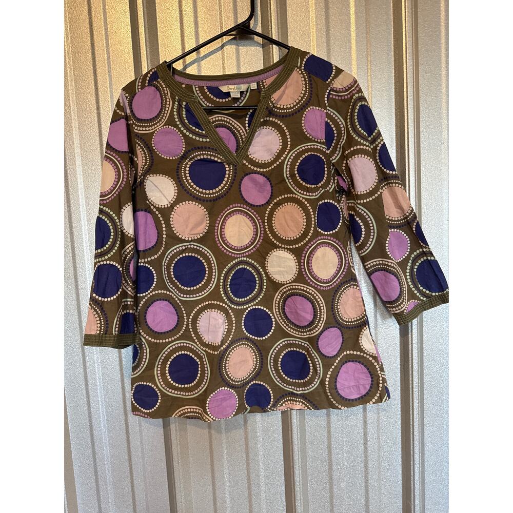 Boden Women’s 3/4 Sleeve Circle Tunic‎ Peasant Blouse Green Geometric Size US 2